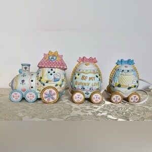 DECOR & MORE TRAIN EASTER EGG HAND PAINTED NIGHT LIGHT PORCELAIN BUNNY, RABBIT